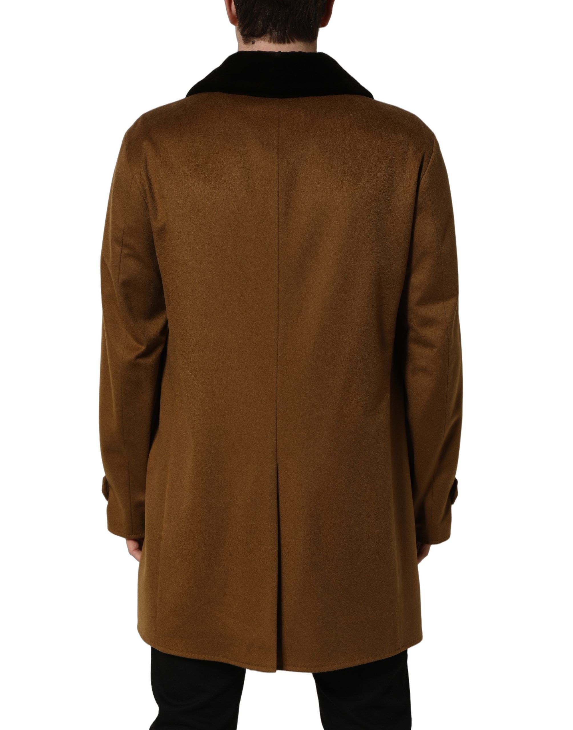 Dolce & Gabbana Brown Cashmere Mink Fur Men Overcoat Men's Jacket