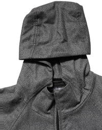 Dolce & Gabbana Gray Cotton Men Hooded Full Zip Bomber Men's Jacket