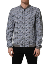 Dolce & Gabbana Light Blue Cotton Car Print Bomber Men's Jacket