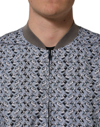 Dolce & Gabbana Light Blue Cotton Car Print Bomber Men's Jacket