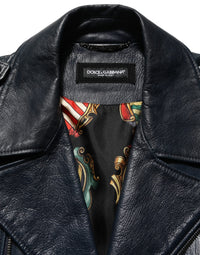 Dolce & Gabbana Dolce & Gabbana Black Leather Men Biker Coat Goatskin Men's Jacket