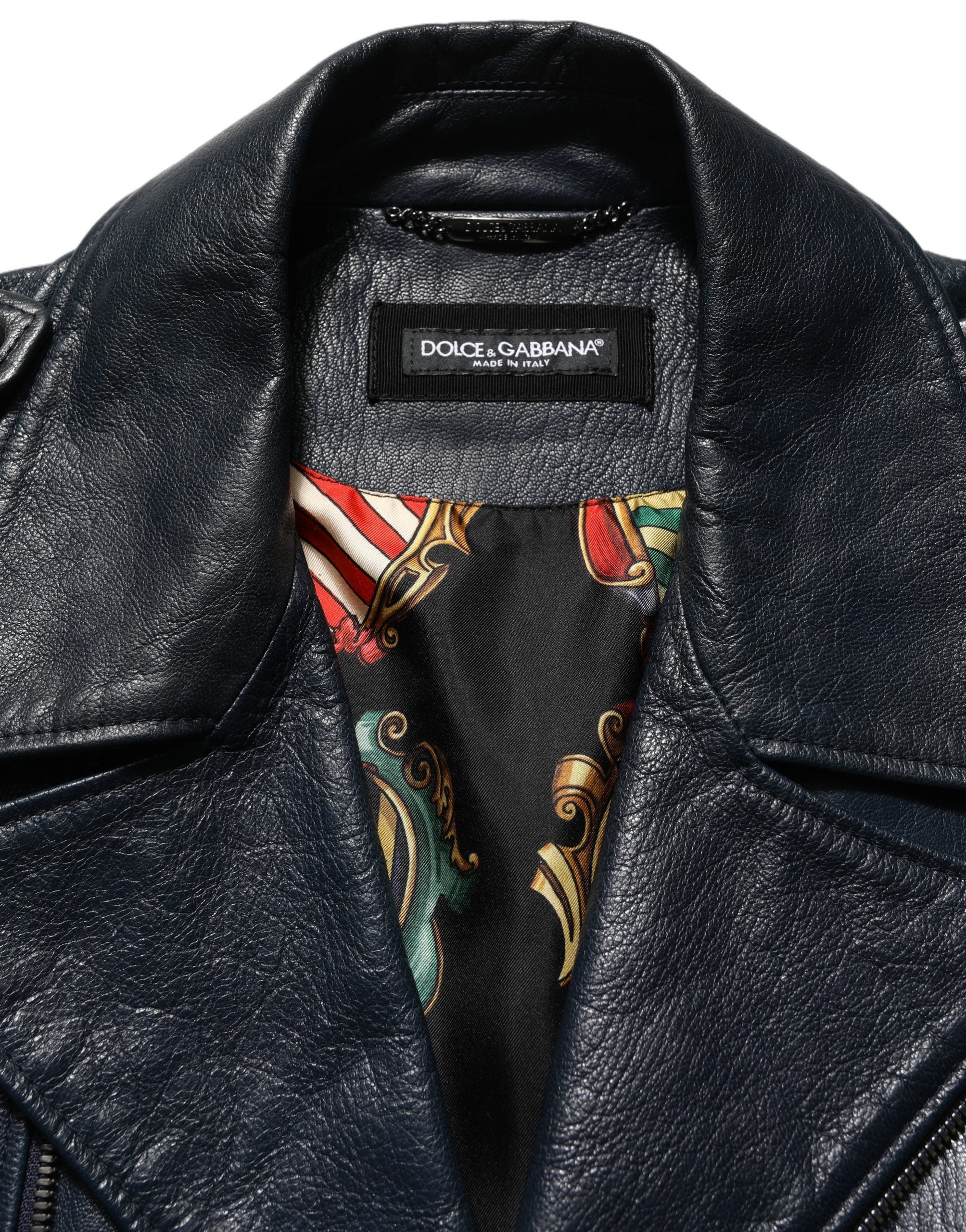 Dolce & Gabbana Dolce & Gabbana Black Leather Men Biker Coat Goatskin Men's Jacket