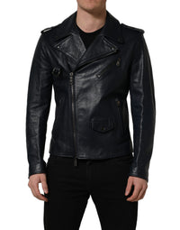 Dolce & Gabbana Dolce & Gabbana Black Leather Men Biker Coat Goatskin Men's Jacket