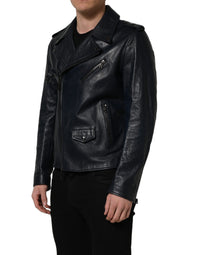 Dolce & Gabbana Dolce & Gabbana Black Leather Men Biker Coat Goatskin Men's Jacket