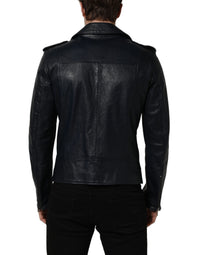Dolce & Gabbana Dolce & Gabbana Black Leather Men Biker Coat Goatskin Men's Jacket