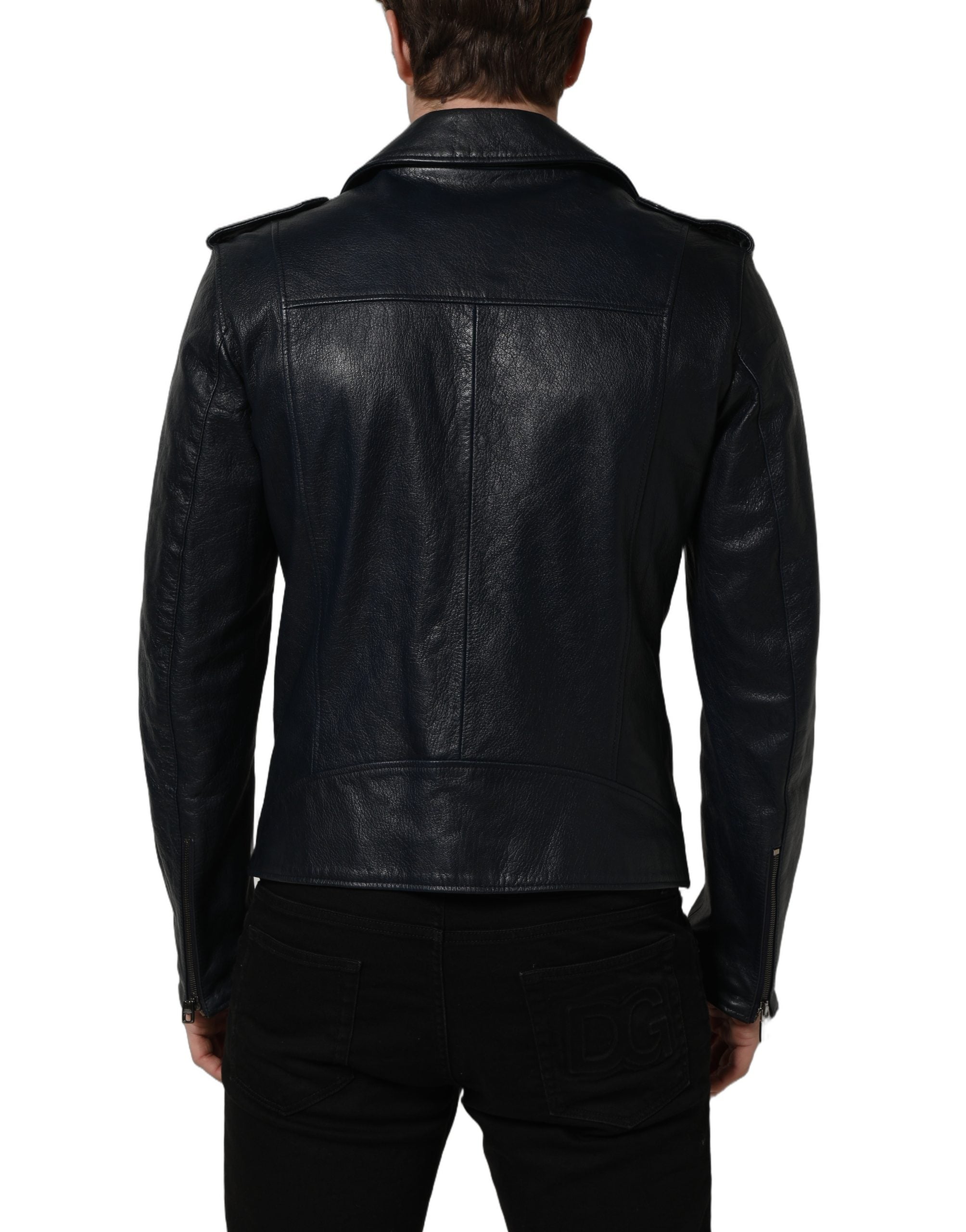 Dolce & Gabbana Dolce & Gabbana Black Leather Men Biker Coat Goatskin Men's Jacket