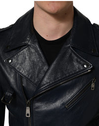 Dolce & Gabbana Dolce & Gabbana Black Leather Men Biker Coat Goatskin Men's Jacket