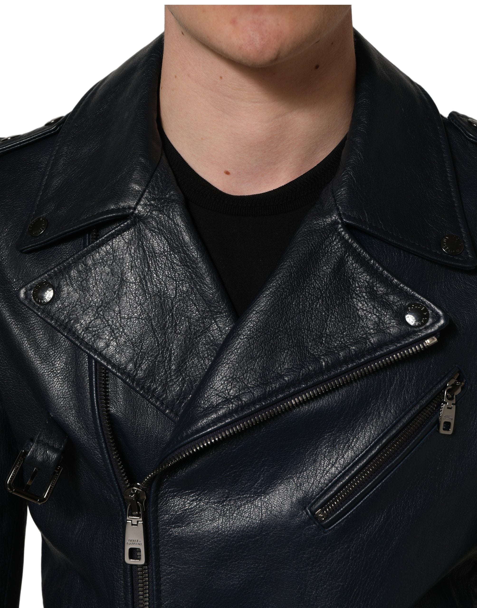 Dolce & Gabbana Dolce & Gabbana Black Leather Men Biker Coat Goatskin Men's Jacket