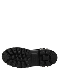Dolce & Gabbana Black Stud Platform Combat High Boots Men's Shoes
