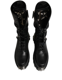 Dolce & Gabbana Black Stud Platform Combat High Boots Men's Shoes