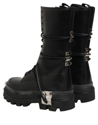 Dolce & Gabbana Black Stud Platform Combat High Boots Men's Shoes