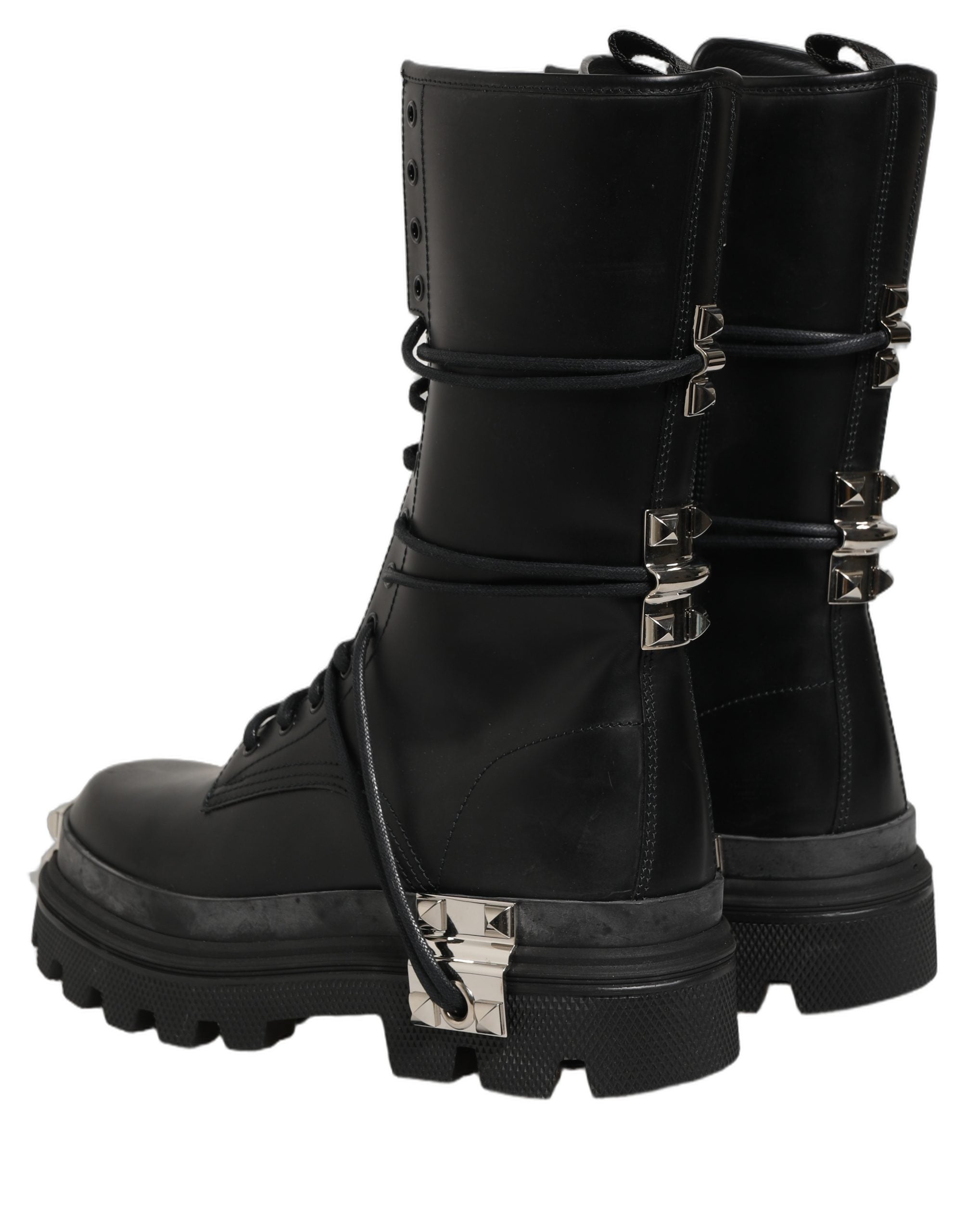 Dolce & Gabbana Black Stud Platform Combat High Boots Men's Shoes