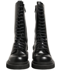 Dolce & Gabbana Black Leather Lace Up Men Combat Boots Men's Shoes