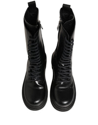 Dolce & Gabbana Black Leather Lace Up Men Combat Boots Men's Shoes