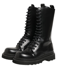 Dolce & Gabbana Black Leather Lace Up Men Combat Boots Men's Shoes