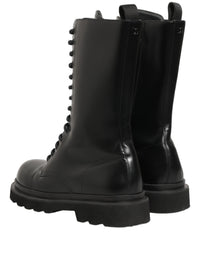 Dolce & Gabbana Black Leather Lace Up Men Combat Boots Men's Shoes