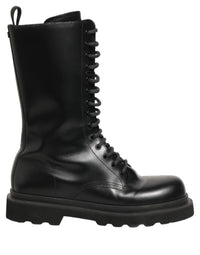 Dolce & Gabbana Black Leather Lace Up Men Combat Boots Men's Shoes