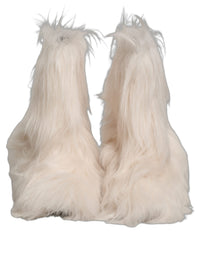 Dolce & Gabbana White Faux Fur Mid Calf Men Boots Men's Shoes