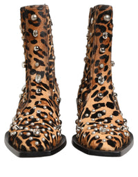 Dolce & Gabbana Brown Leopard Embellished Mid Calf Men Boots Men's Shoes