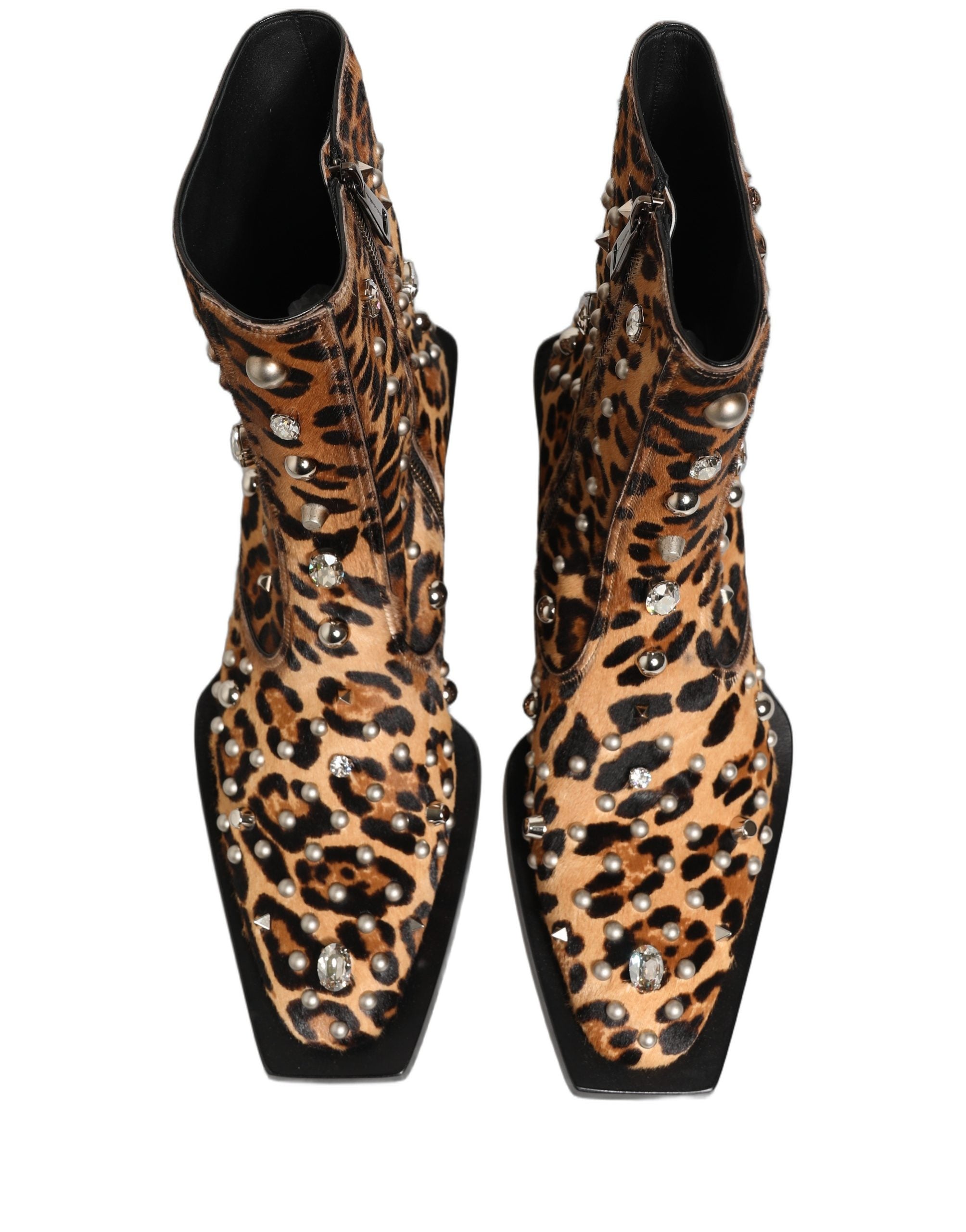 Dolce & Gabbana Brown Leopard Embellished Mid Calf Men Boots Men's