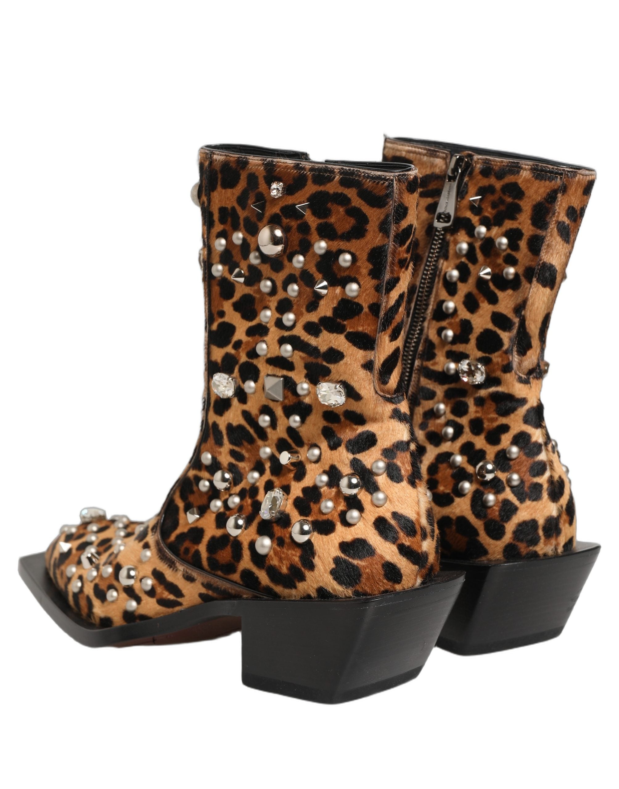 Dolce & Gabbana Brown Leopard Embellished Mid Calf Men Boots Men's
