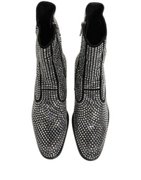 Dolce & Gabbana Black Crystal Embellished Ankle Boots Men's Shoes