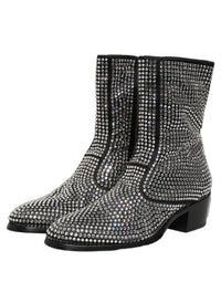 Dolce & Gabbana Black Crystal Embellished Ankle Boots Men's Shoes