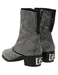 Dolce & Gabbana Black Crystal Embellished Ankle Boots Men's Shoes