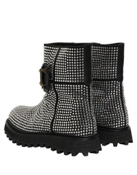 Dolce & Gabbana Black Crystal Embellished Short Boots Men's Shoes
