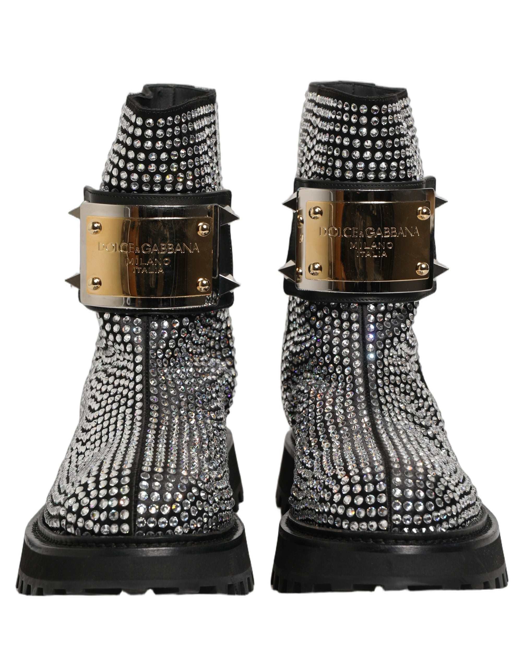Dolce & Gabbana Black Crystal Embellished Short Boots Men's Shoes