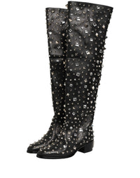 Dolce & Gabbana Dolce & Gabbana Black Crystal Embellished High Boots Men's Shoes