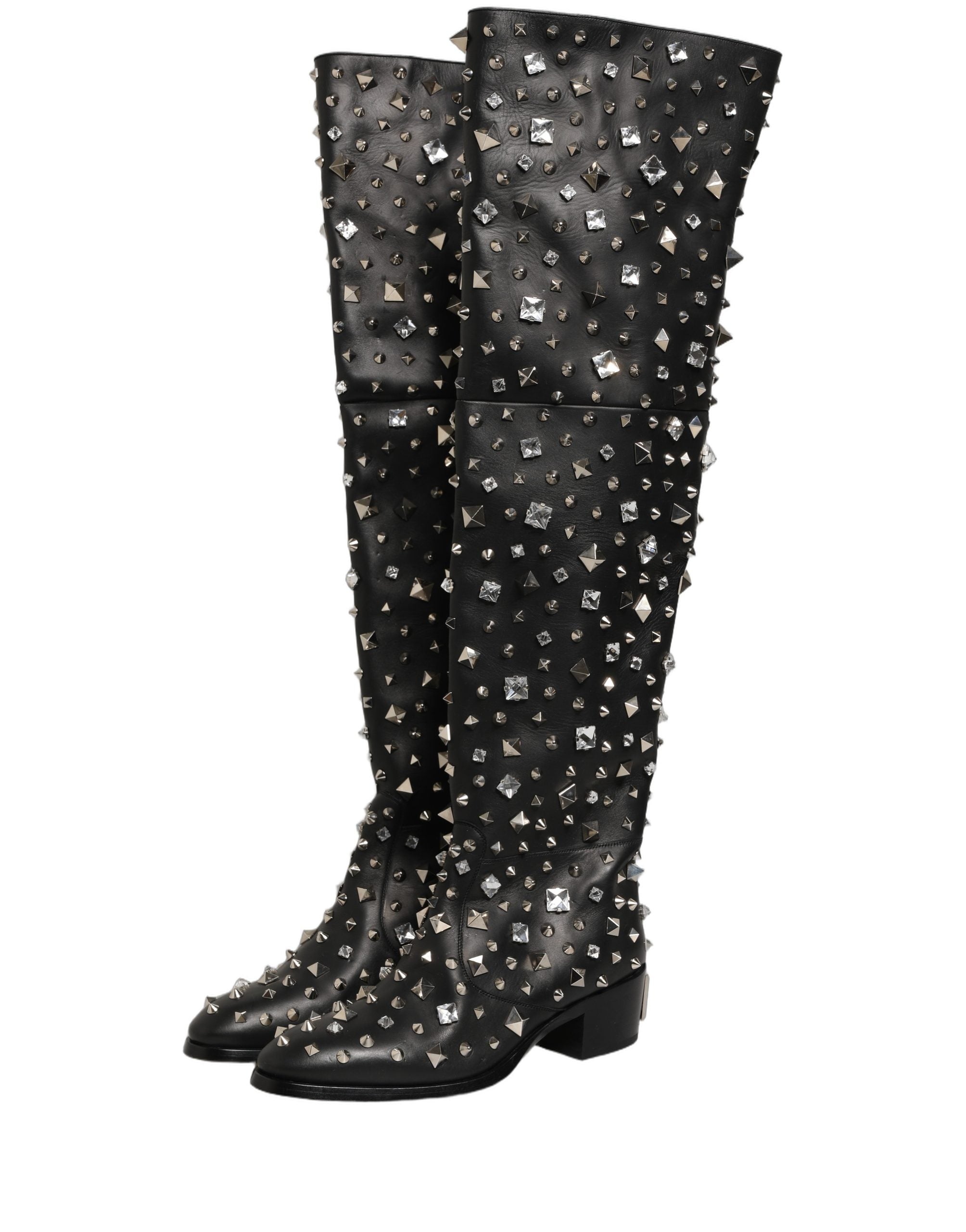 Dolce & Gabbana Dolce & Gabbana Black Crystal Embellished High Boots Men's Shoes
