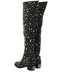 Dolce & Gabbana Dolce & Gabbana Black Crystal Embellished High Boots Men's Shoes