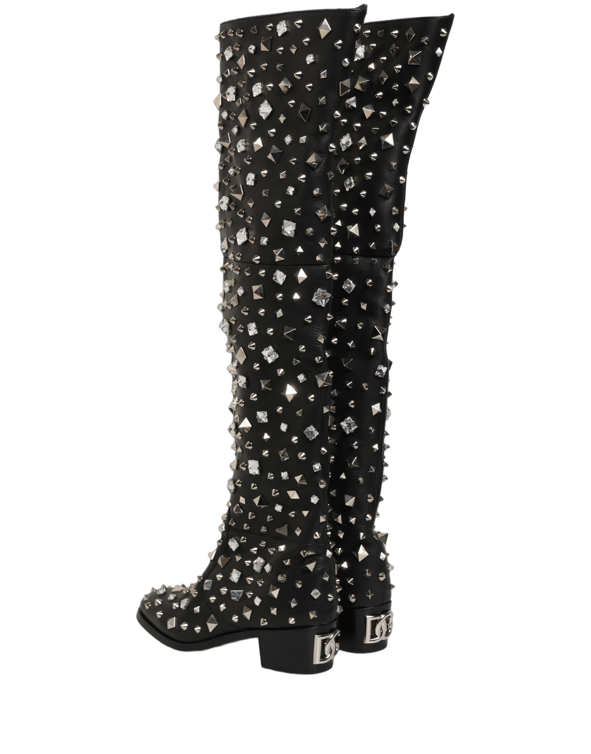 Dolce & Gabbana Dolce & Gabbana Black Crystal Embellished High Boots Men's Shoes