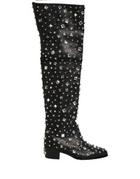Dolce & Gabbana Dolce & Gabbana Black Crystal Embellished High Boots Men's Shoes