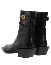 Dolce & Gabbana Black Leather DG Plaque Mid Calf Boots Men's Shoes