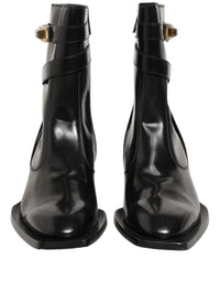 Dolce & Gabbana Black Leather DG Plaque Mid Calf Boots Men's Shoes