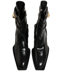 Dolce & Gabbana Black Leather DG Plaque Mid Calf Boots Men's Shoes