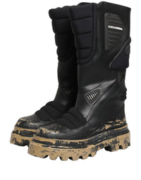 Dolce & Gabbana Black Leather Biker Mid Calf Men Boots Men's Shoes