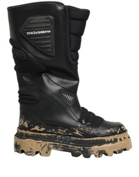 Dolce & Gabbana Black Leather Biker Mid Calf Men Boots Men's Shoes