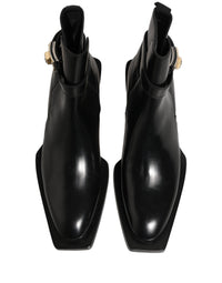 Dolce & Gabbana Black Leather DG Plaque Ankle Boots Men's Shoes
