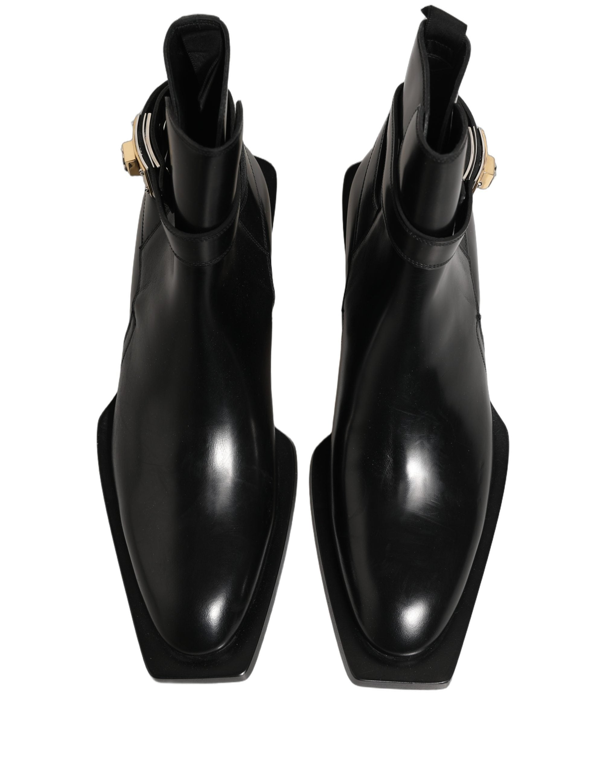 Dolce & Gabbana Black Leather DG Plaque Ankle Boots Men's Shoes