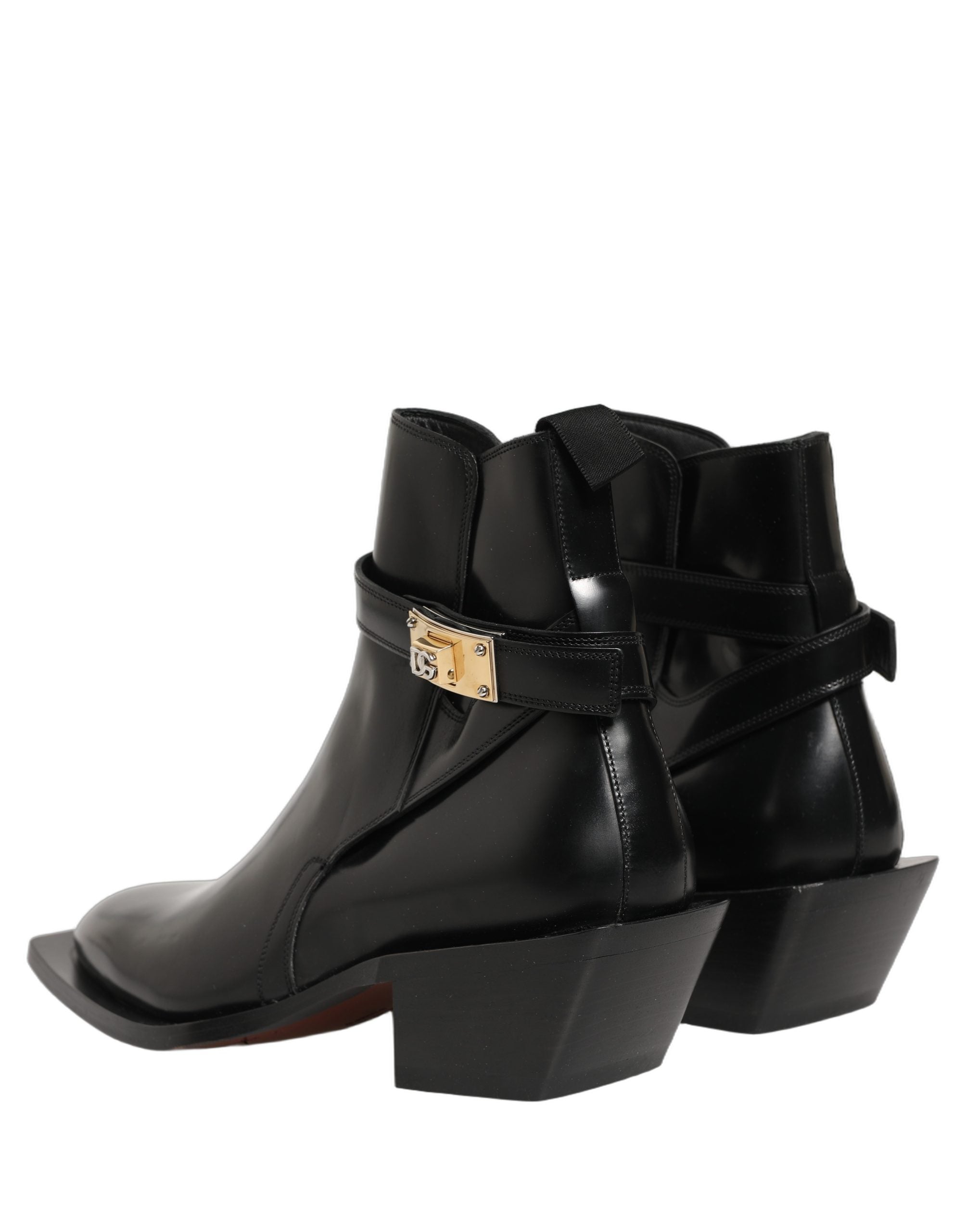 Dolce & Gabbana Black Leather DG Plaque Ankle Boots Men's Shoes