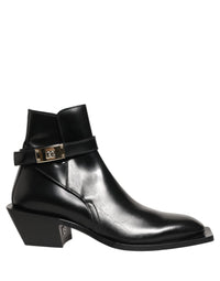 Dolce & Gabbana Black Leather DG Plaque Ankle Boots Men's Shoes