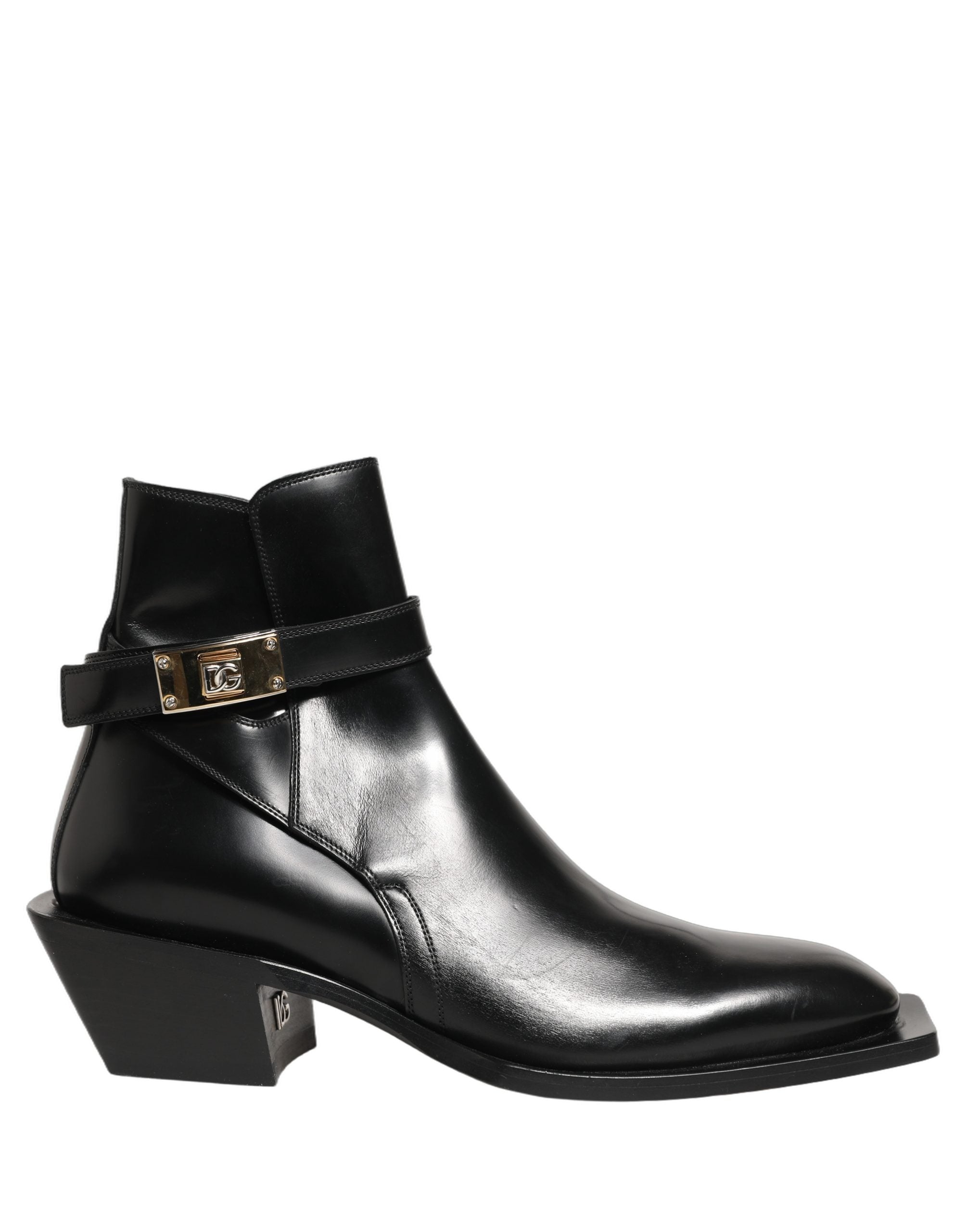 Dolce & Gabbana Black Leather DG Plaque Ankle Boots Men's Shoes