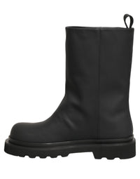 Dolce & Gabbana Black Leather Mid Calf Chunky Men Boots Men's Shoes