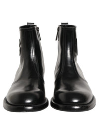 Dolce & Gabbana Black Leather Embossed Logo Ankle Boots Men's Shoes