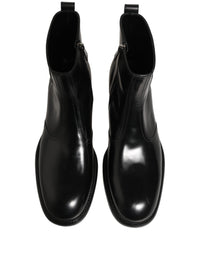 Dolce & Gabbana Black Leather Embossed Logo Ankle Boots Men's Shoes