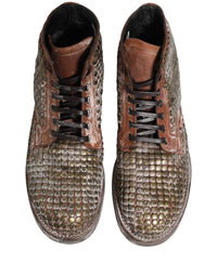 Dolce & Gabbana Brown Leather Runway Studs Ankle Boots Men's Shoes