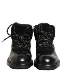 Dolce & Gabbana Black Trekking Fur Lace Leather Boots Men's Shoes